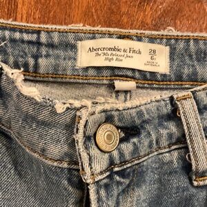 Abercrombie & Fitch High Rise Blue Jeans with Distressed Waistband